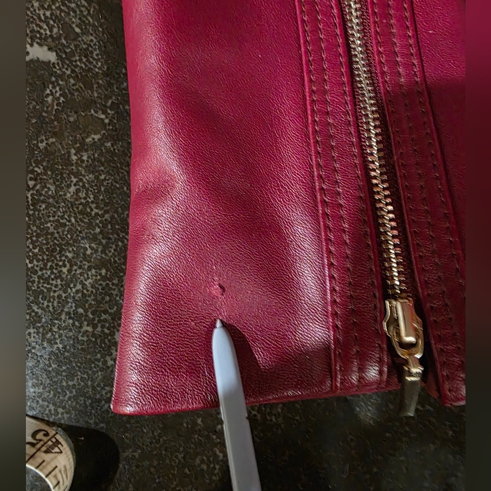 Free Ship!! WHBM Red Leather Moto Jacket with Sleek Fit SIZE XS - Picture 15 of 16